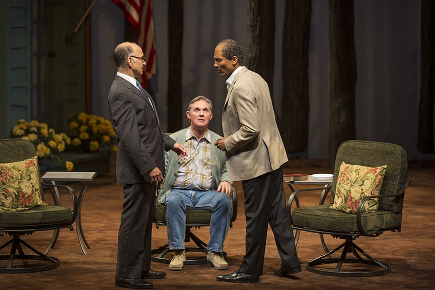 (from left) Ned Eisenberg as Menachem Begin, Richard Thomas as Jimmy Carter, and Khaled Nabawy as Anwar Sadat in the West Coast premiere of Lawrence Wright's Camp David, directed by Molly Smith. Camp David runs May 13 - June 16, 2016 at The Old Globe. The Old Globe presents the Arena Stage production of Camp David. Photo by Jim Cox.